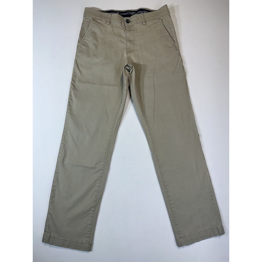 Chaps Straight Fit Khaki Chino Pants Mens 32x29 Beige Stretch Cotton Casual